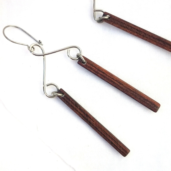 Fashion Jewelry Jewelry - "Vintage" Wood and silver tone earrings